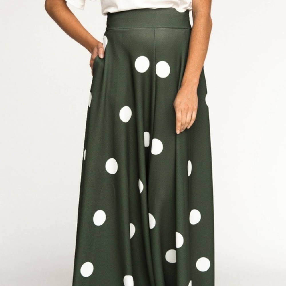 A&D Ball Skirt - Green w/Polka Dots